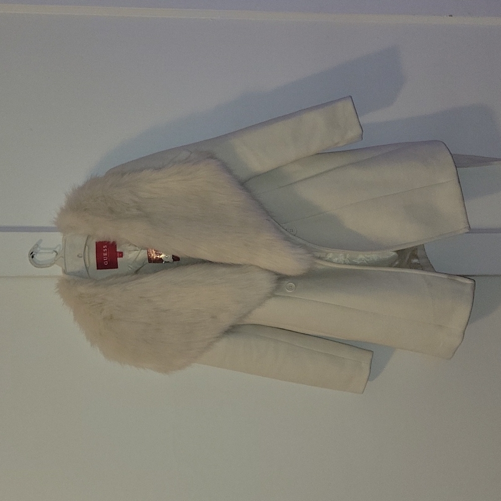 Gues White/ivory faux fur pea coat
